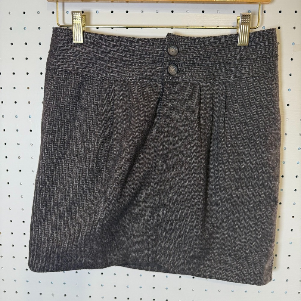 Gap Mini Skirt Women's Size 2 Brown Herringbone Stretch Pleated Pockets Classic
